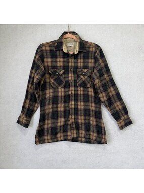 Vintage Heywood House Shirt Mens Medium Beige Plaid Wool Lined Flannel